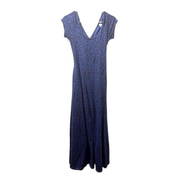 Pact Dress Women's Small Blue Black Animal Print Fit and Flare Cross Back Maxi - Picture 1 of 5